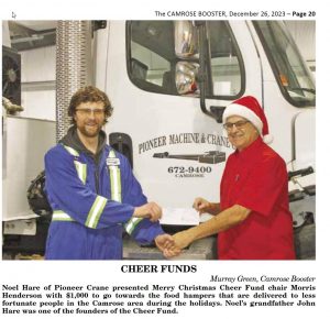 Read more about the article Pioneer Crane donates to Christmas Cheer Fund